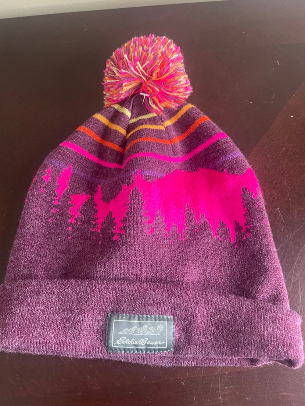 Eddie Bauer Purple & Pink Pom-Top Unisex Beanie